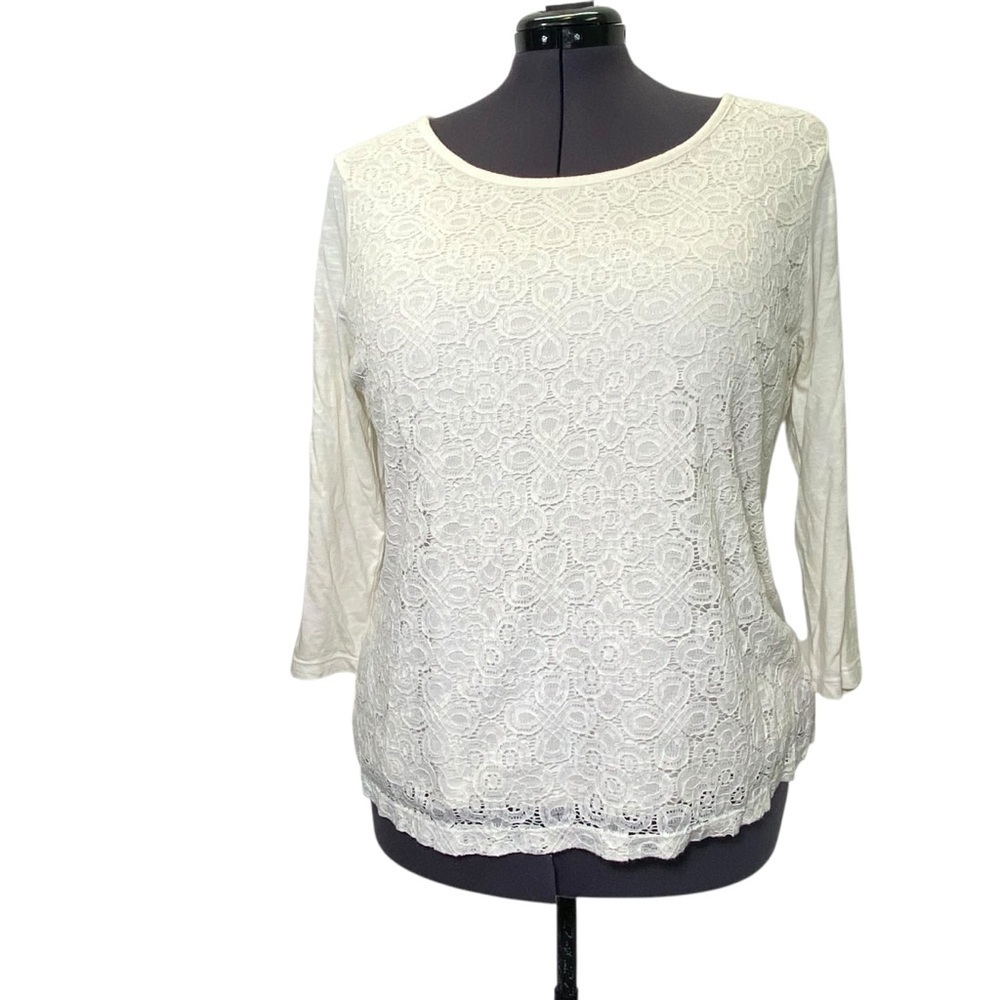 OLD NAVY Women's plus size XXL cream floral lace lined front 3/4 sleeves top